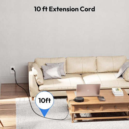 10Ft Long Extension Cord Power Strip with USB Ports,  Flat Plug Power Strip with 3 Outlet 4 USB(1 USB C), Wall Mount Charging Station for Home Office, Dorm Room, Travel, ETL Listed, Black